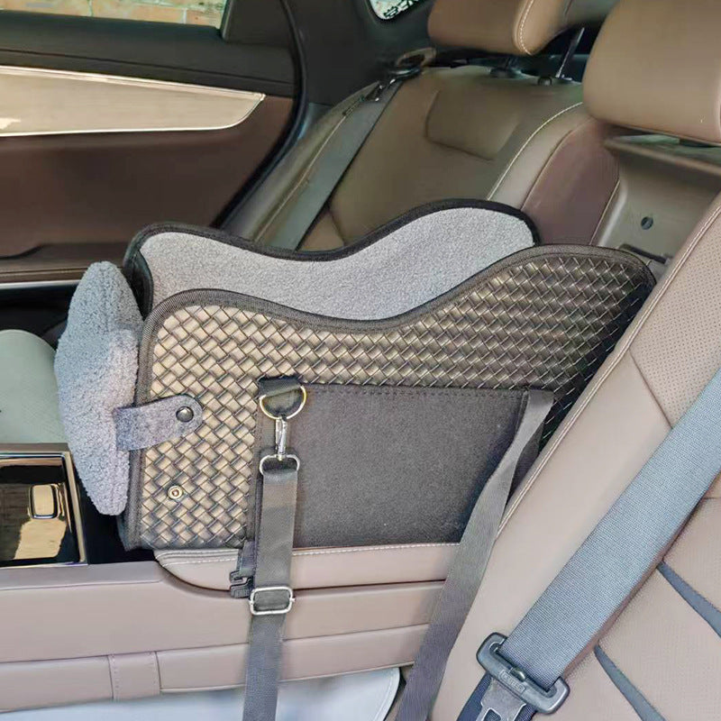 Dog car seat for small dogs and puppies in Woven Leather-Look