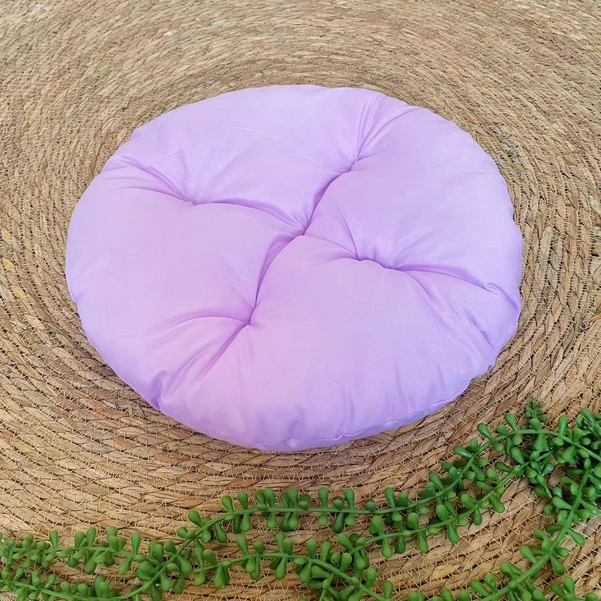 Rattan woven cat nest with ball toy and cream pad, view 20