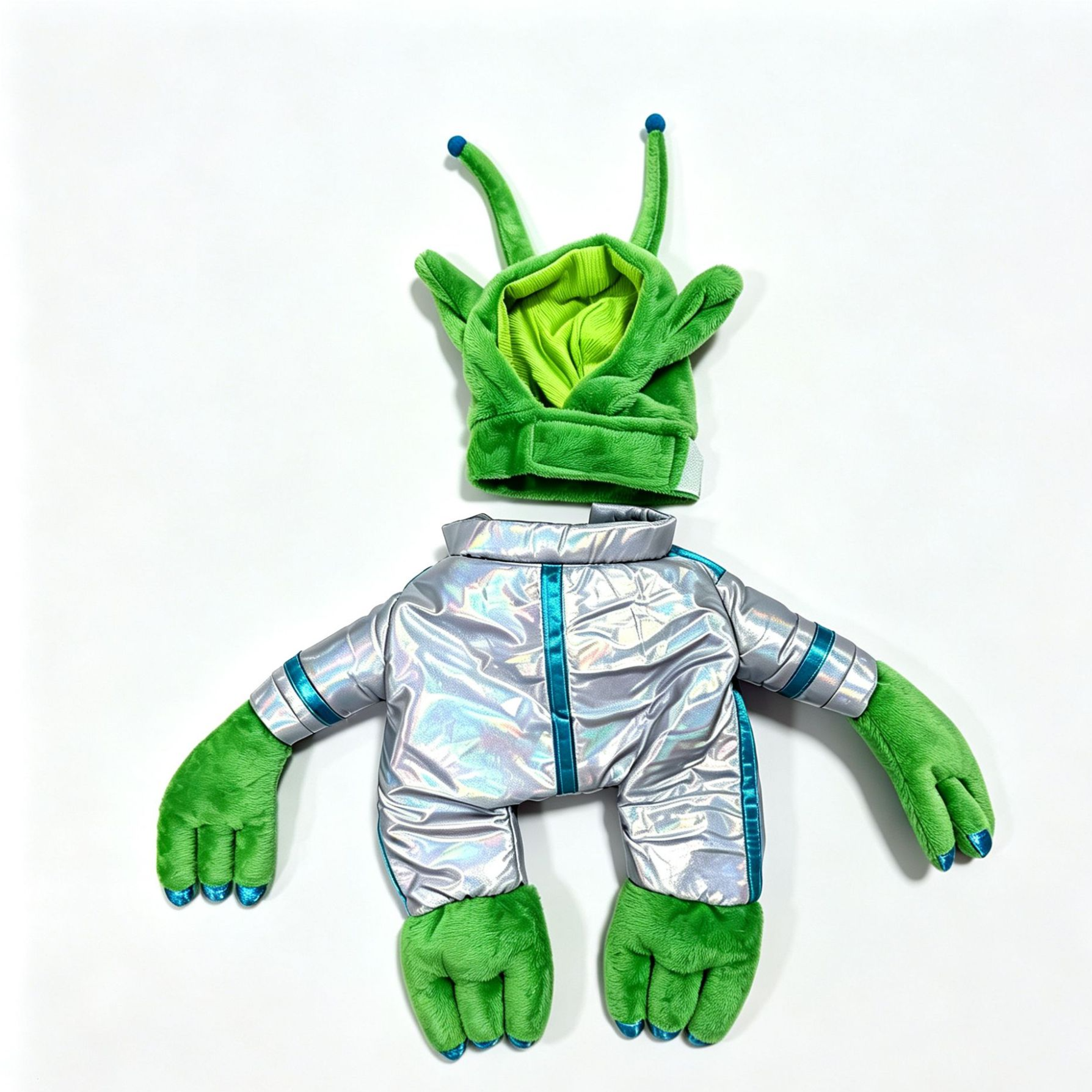 Small dog dressed in a funny alien Halloween costume