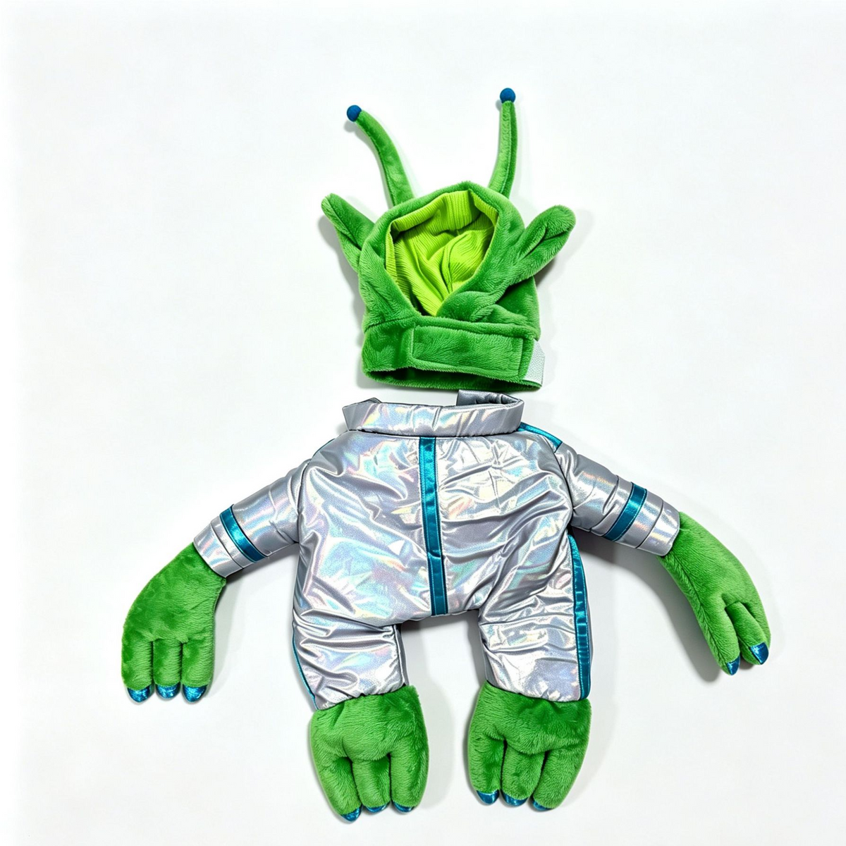 Small dog dressed in a funny alien Halloween costume