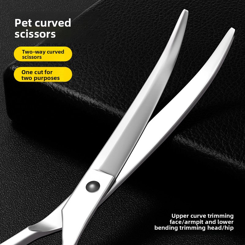 Straight, curved and thinning pet grooming shears with a matching comb