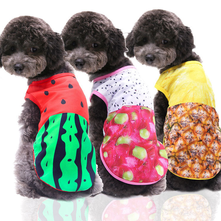 Breathable mesh summer pet vest for dogs and cats, showing size and shape