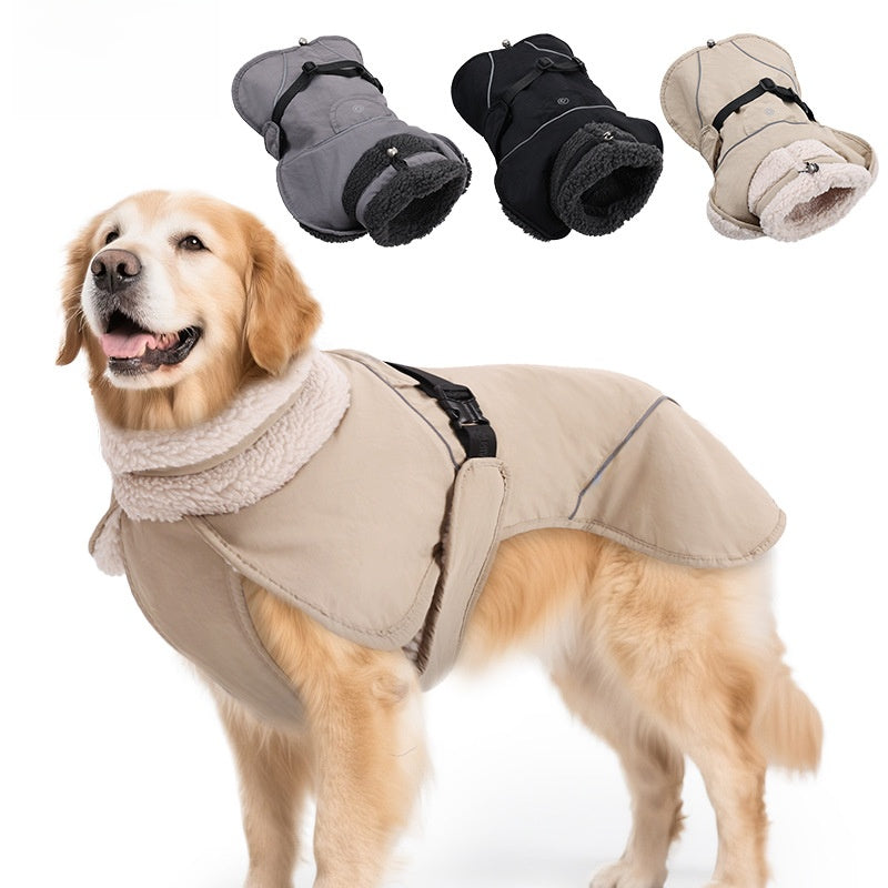 Lightweight warm dog winter coat in Beige, front view