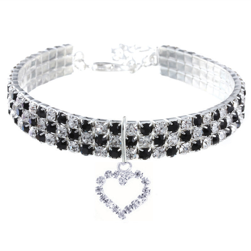 Elastic crystal pet necklace collar with silver plated charm in white, view 19