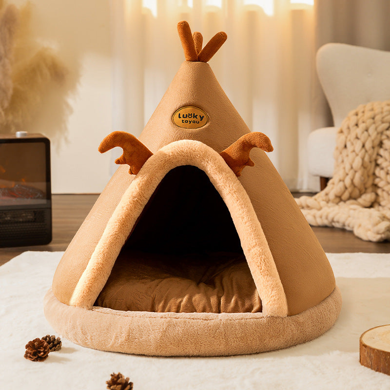 Yurt style cat tent kennel with brown elk print, product image 5