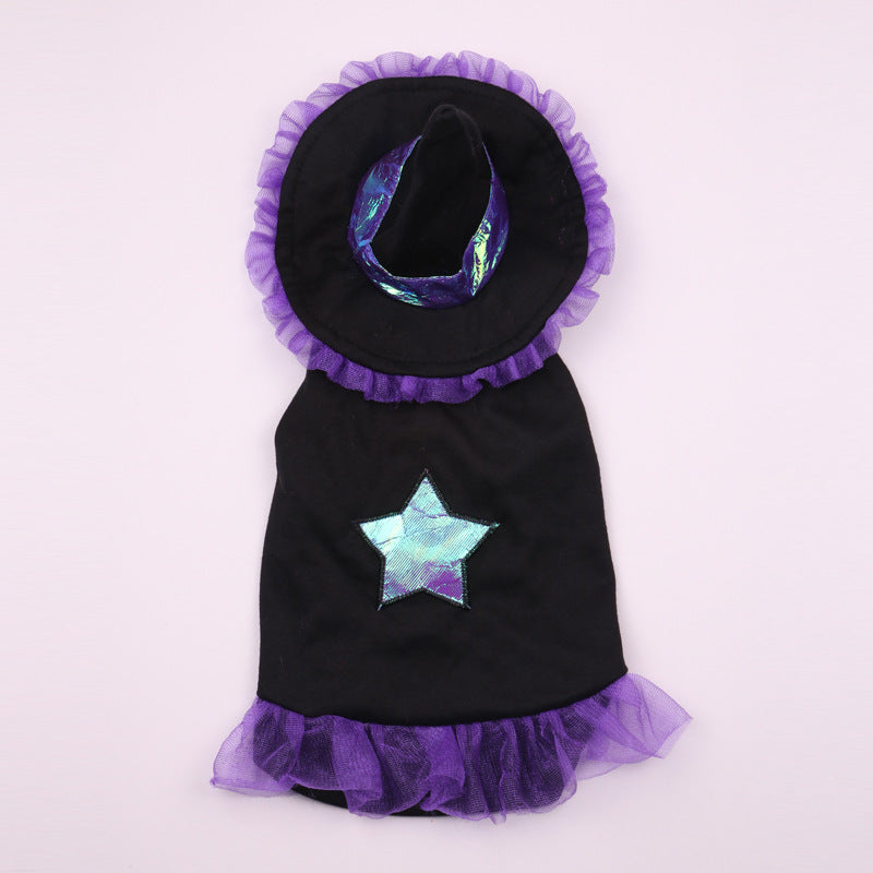 Purple wizard Halloween costume for dogs and cats in Purple, side view