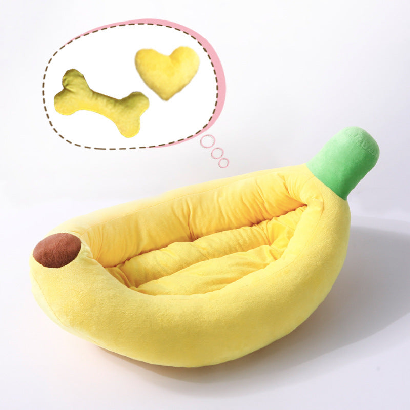 Banana shaped cartoon cat bed with soft washable cushion