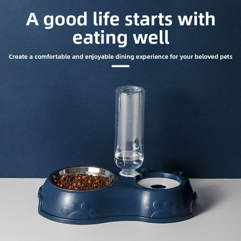 Gravity pet feeder and water bottle station with stainless steel bowl, view 3