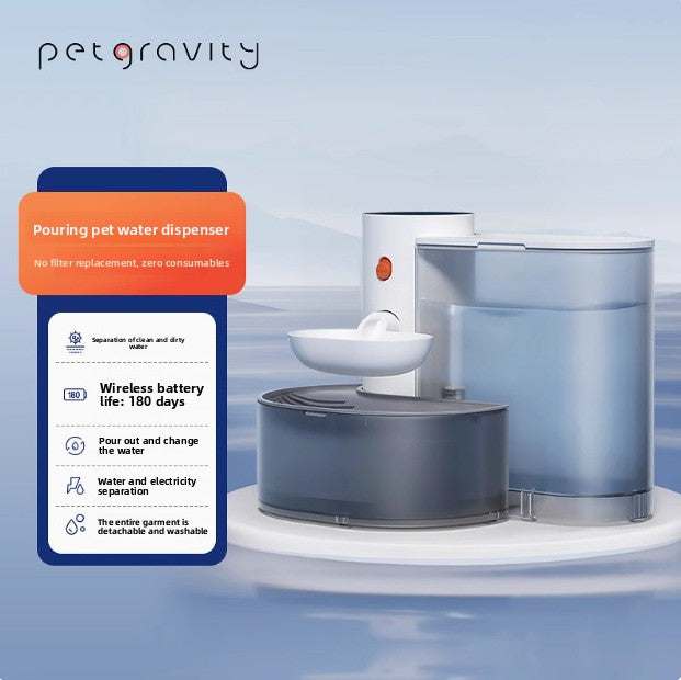 3L Gravity-Flow Pet Water Fountain with Rechargeable Battery for Cats and Small Dogs