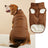 Small dog in a navy padded button up vest