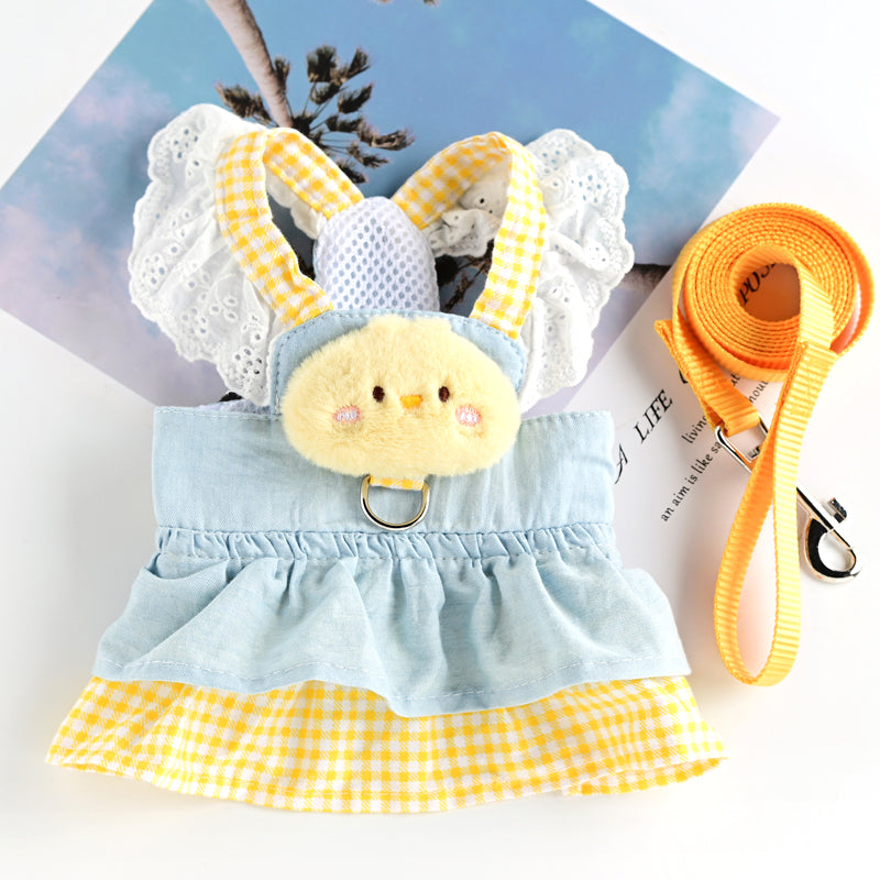 Princess cotton dog dress with matching lead in Light Pink Dress with Lead, side view