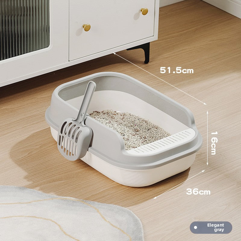 Semi-Enclosed Cat Litter Box with High Walls and Easy Access