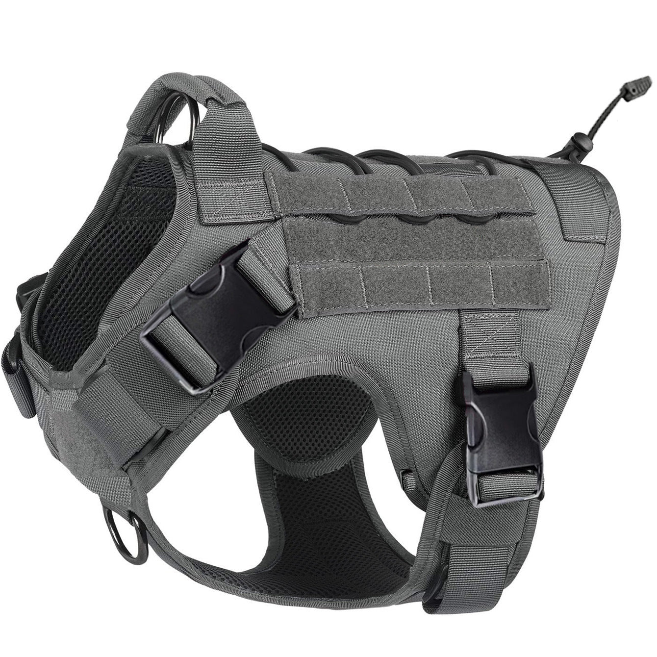 Tactical mesh dog harness with grab handle and reflective trim in black, view 11