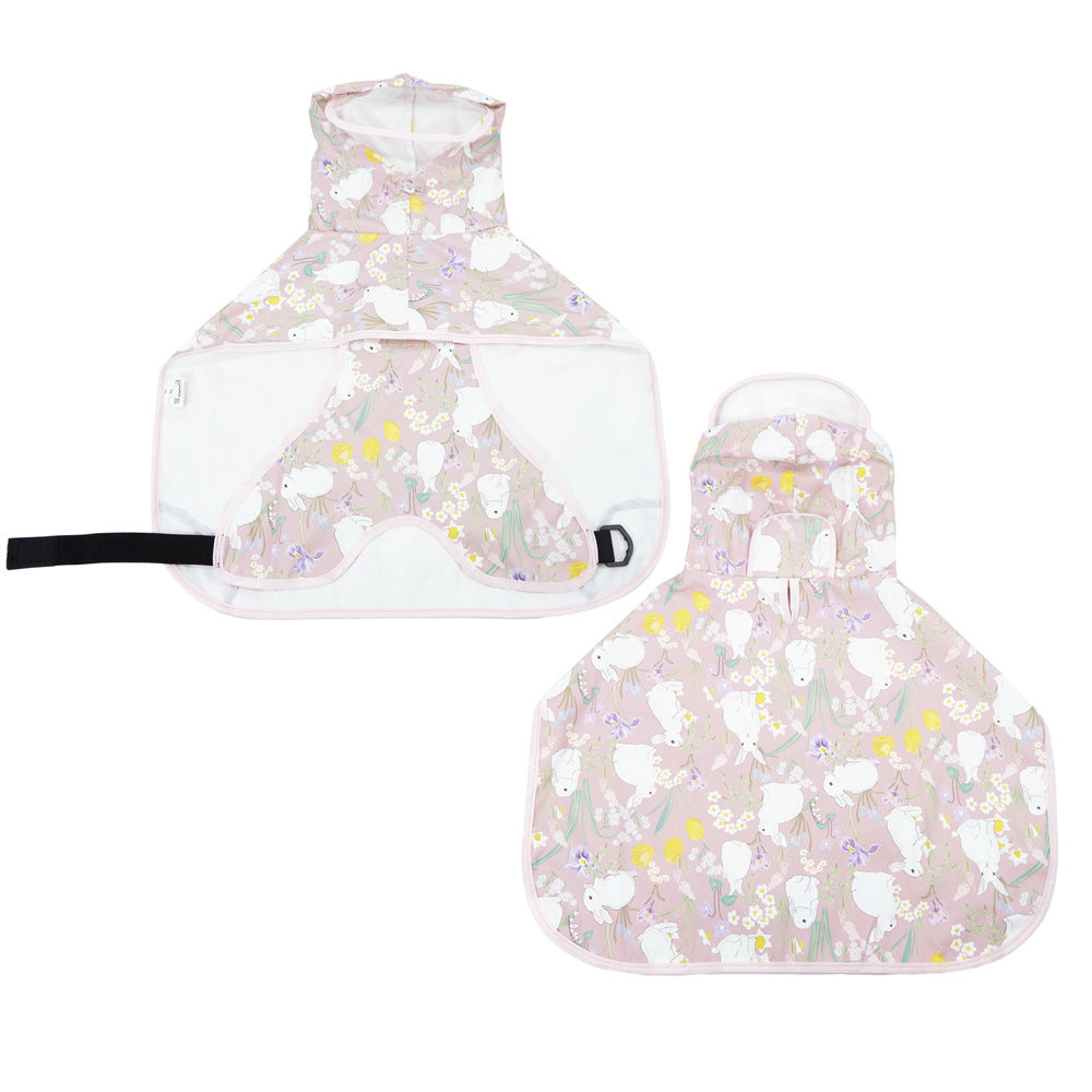 Waterproof PU dog raincoat cape with belly cover in Fluorescent Yellow Reflective, material detail