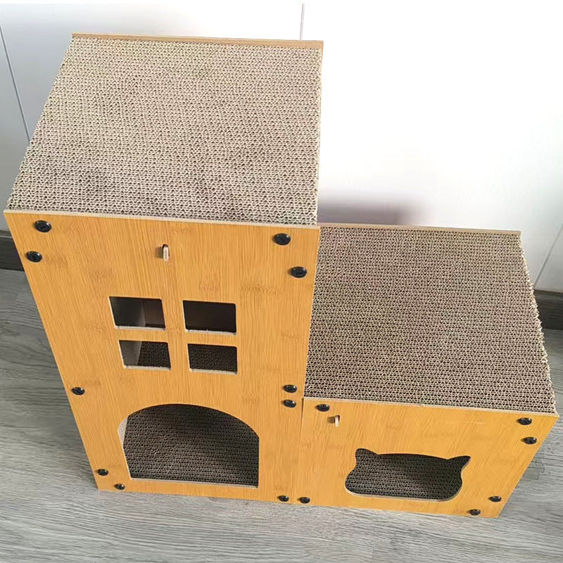 Two storey cardboard cat house with stairs and platform, photo 2 of 5