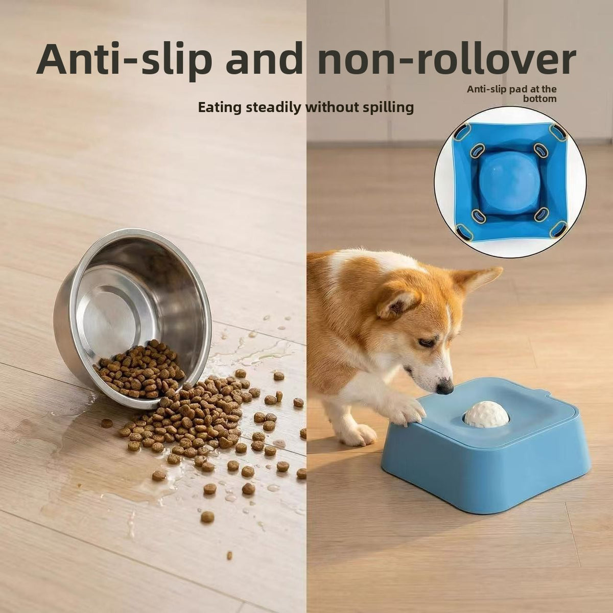 Slow Feeder Dog Bowl with Water Compartment, Non-Slip Base and Licking Surface