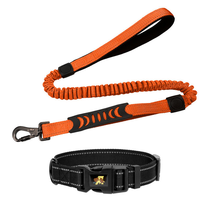 Reflective bungee dog lead in fluorescent green with metal clip