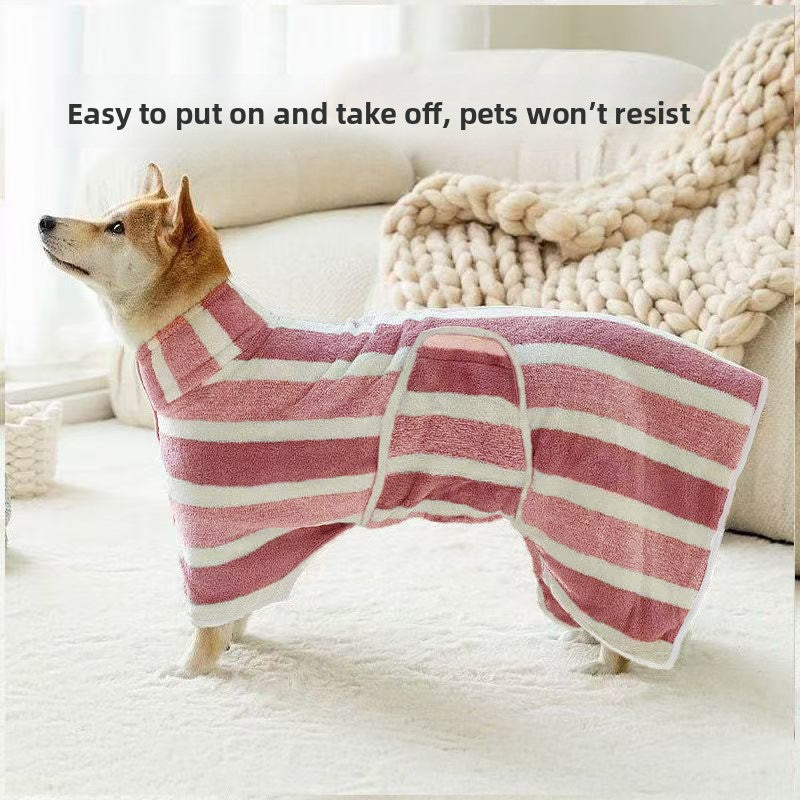 Absorbent Dog Bathrobe Towel, Coral Fleece Quick Dry Striped Wrap