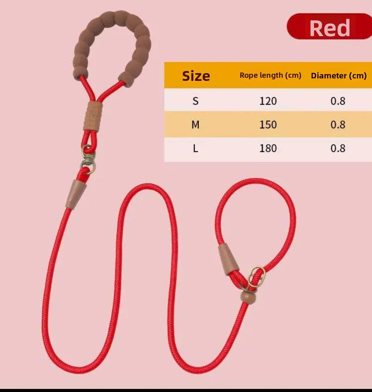 Show-style nylon slip lead for dogs, 3 sizes available