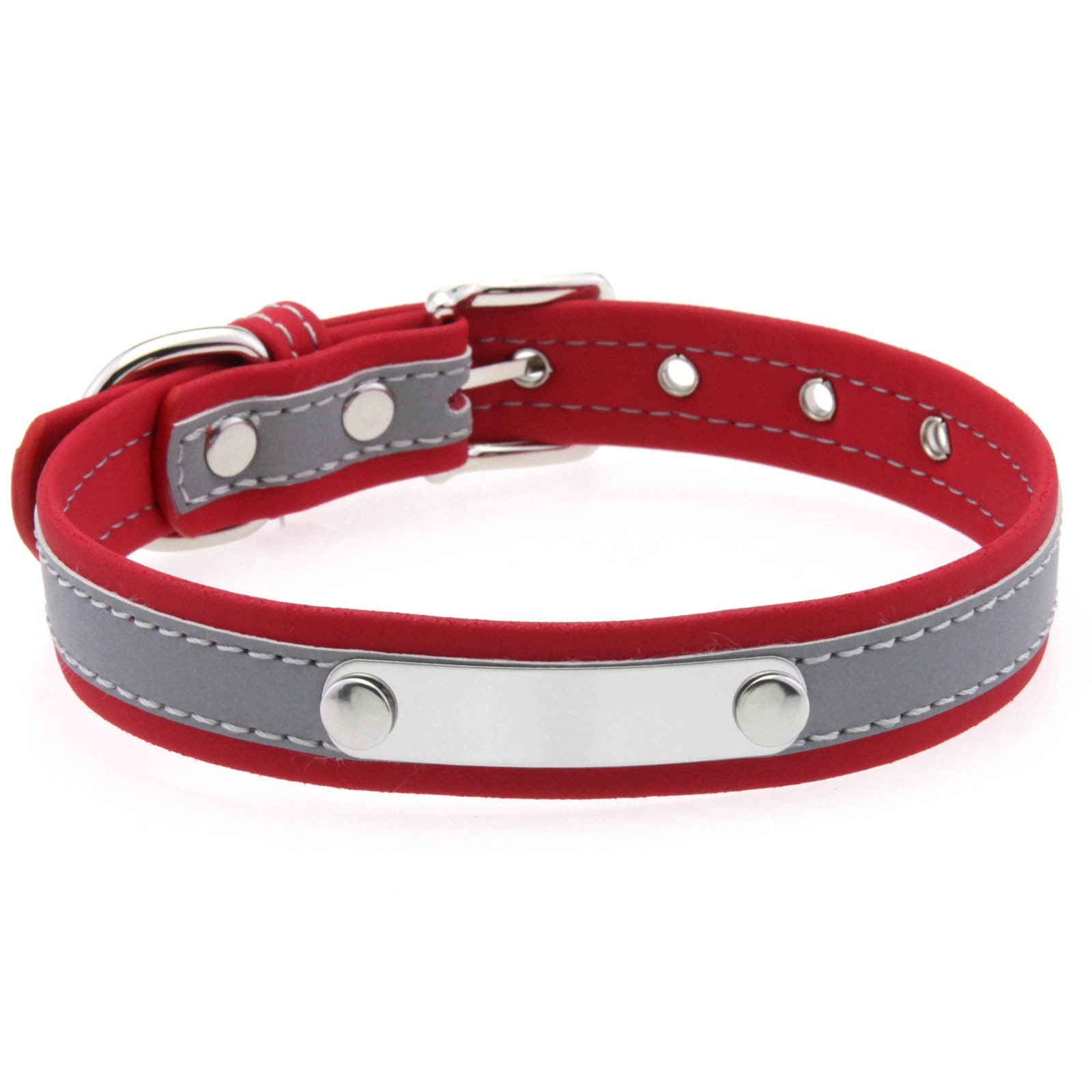 Reflective pet collar with steel name tag, 5 sizes available