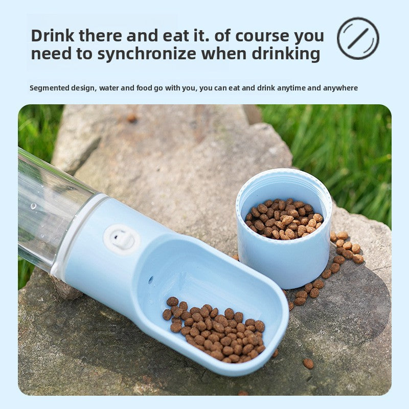 Portable dog water bottle with built-in bowl in grey