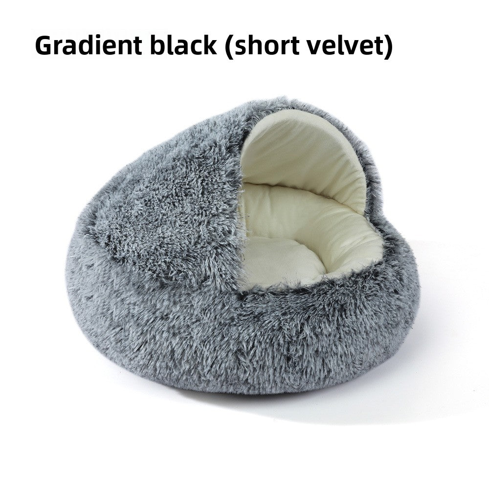 Gradient grey semi-enclosed shell cat bed in short velvet, photo 55