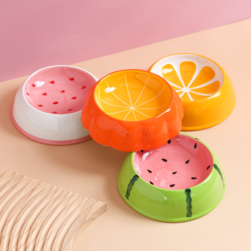 Ceramic Fruit-Shaped Pet Feeding Bowl with Anti-Spill Base in Small and Large Sizes