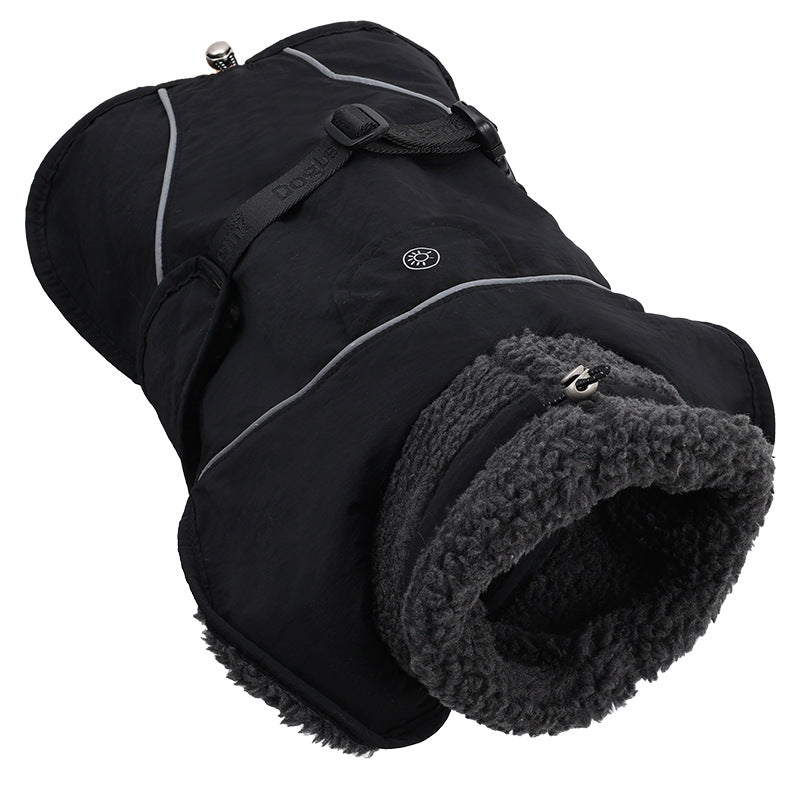 Lightweight warm dog winter coat in Beige, material detail