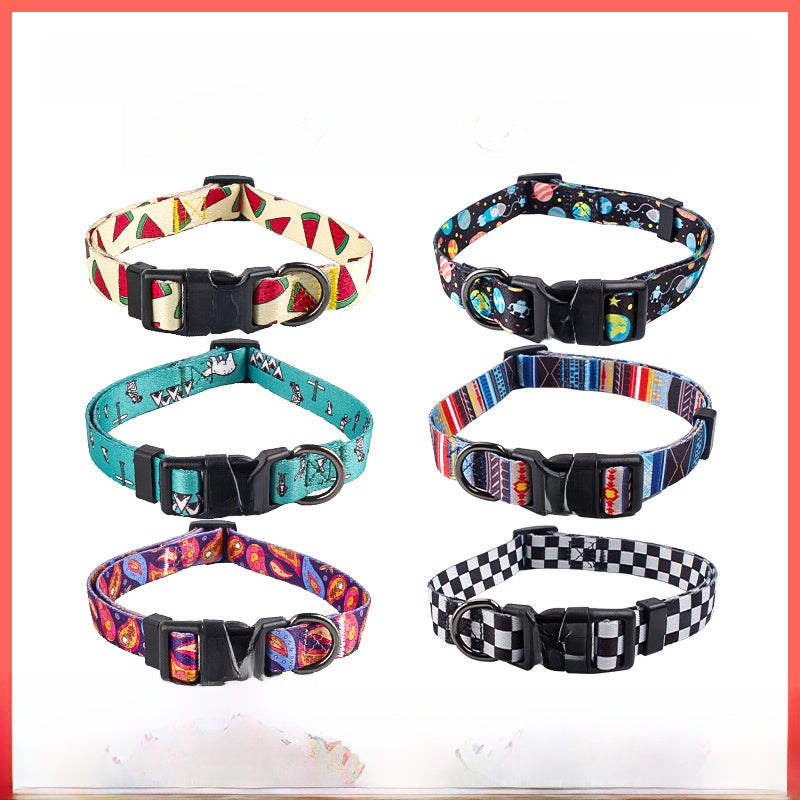 Printed dog collar with star pattern and matching lead