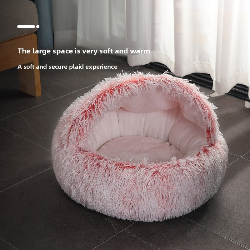 Crystal plush shell cat bed, soft semi enclosed nest, view 4