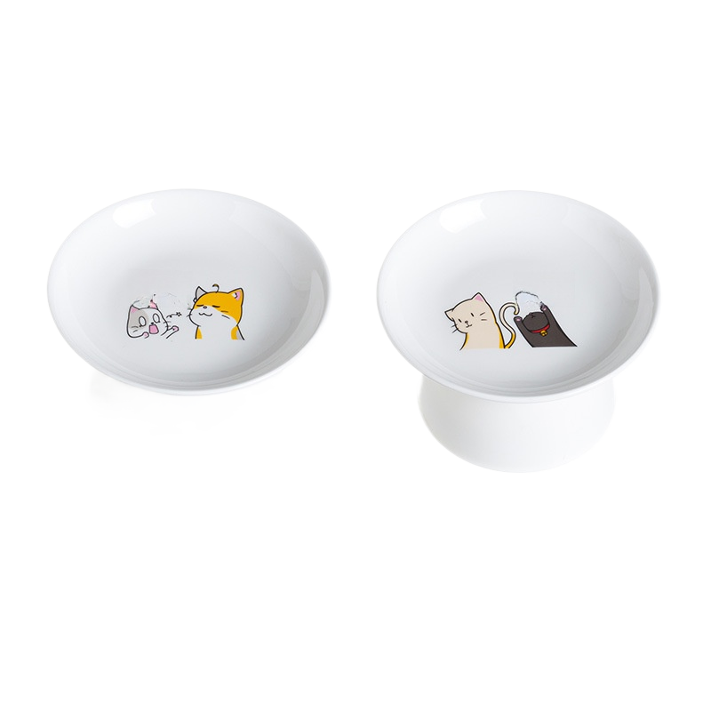 Raised Ceramic Cat Bowl, Elevated Feeding Dish