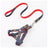 Soft red harness and lead on a small dog