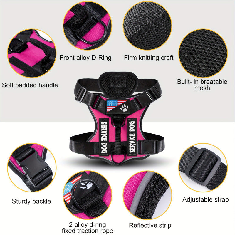 Reflective camouflage dog vest with adjustable straps in Camouflage, in a home setting