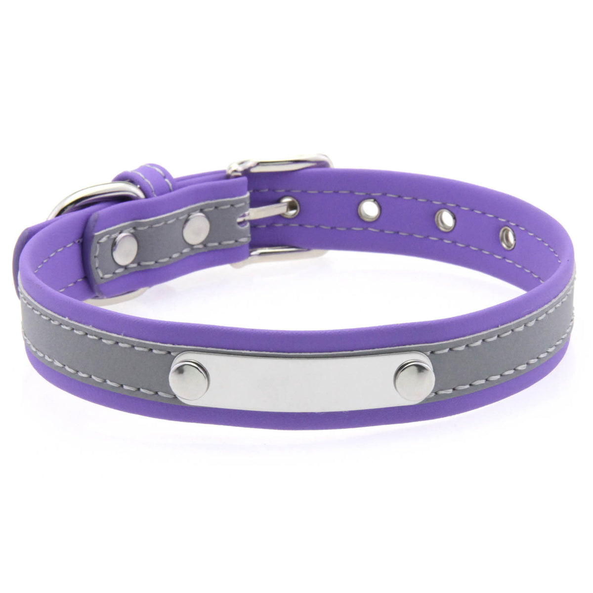 Reflective pet collar with steel name tag, available from Pet Royale UK