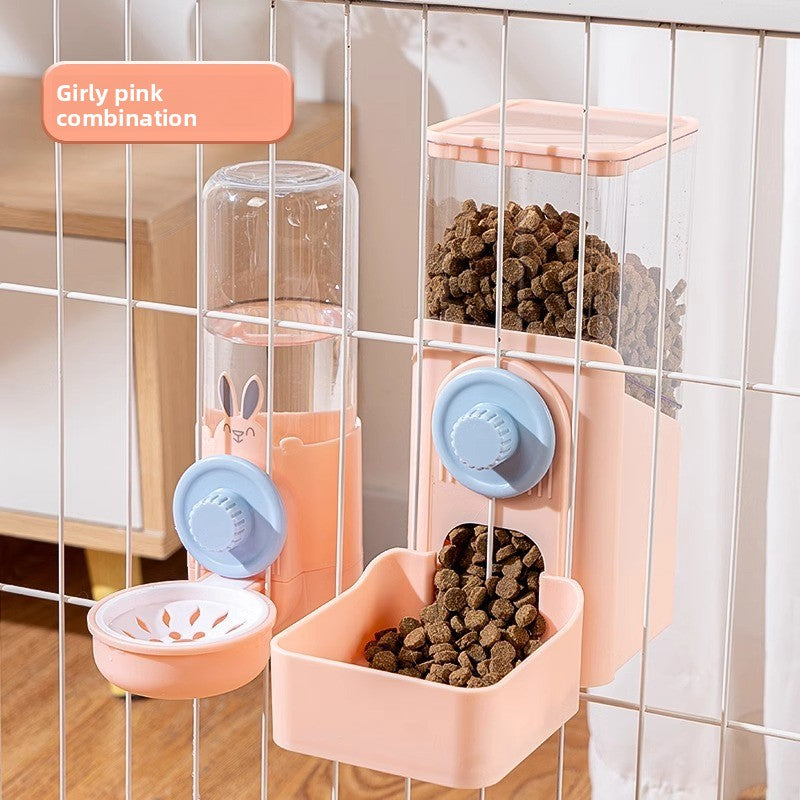 Hanging Automatic Small Pet Water Bottle and Feeder Combo for Rabbits and Hamsters