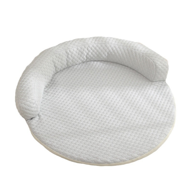 Ice Silk Cooling Pet Bed, Round Dog and Cat Sofa Mat with Bolster