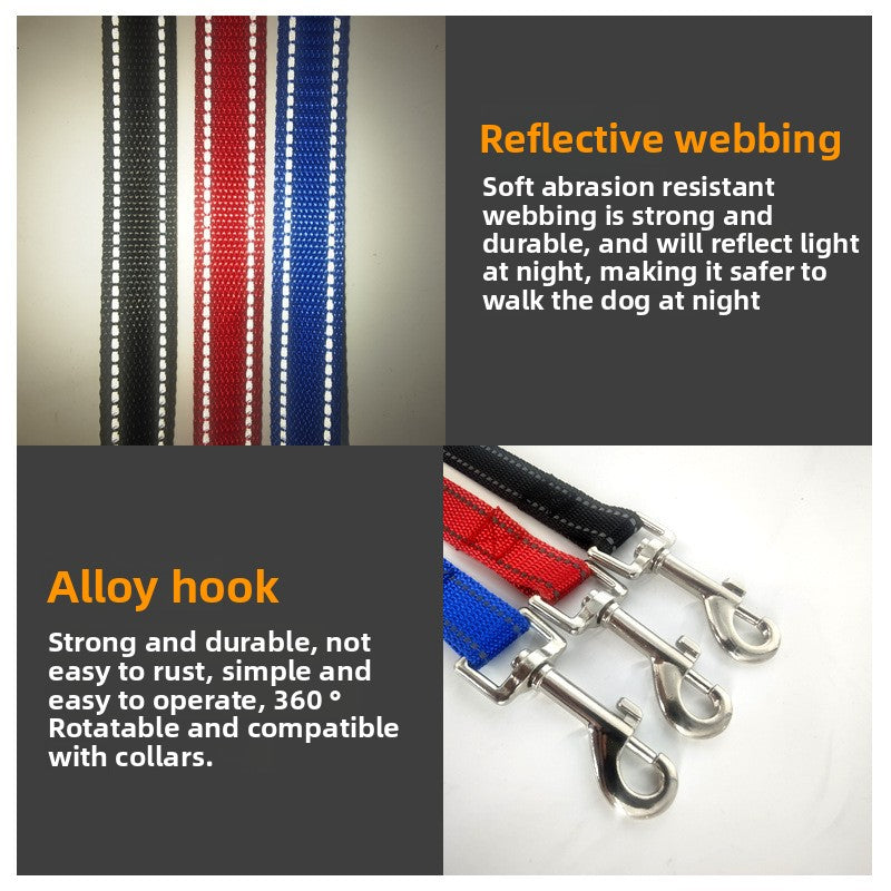 Reflective polyester dog leads in black, blue and red