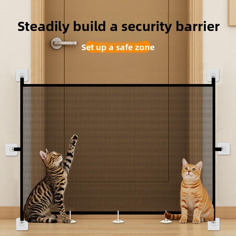 Folded mesh pet barrier measuring 180cm wide for storage
