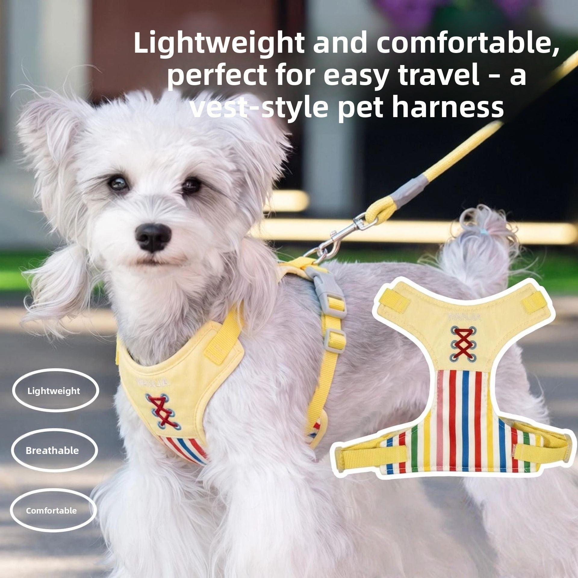 Breathable mesh small dog harness and lead set in 5 colour options