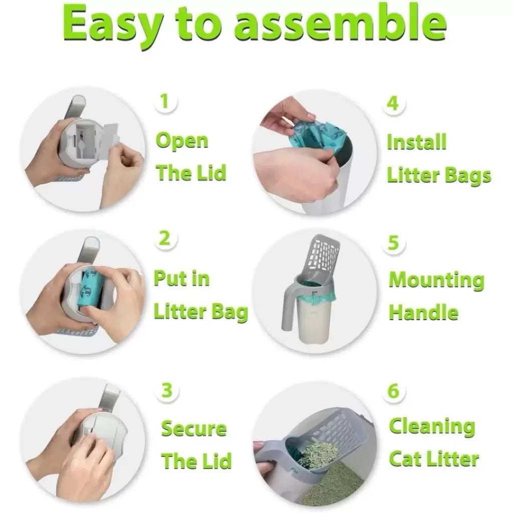 Cat Litter Scoop with Built-In Waste Bag Holder, All-in-One Design