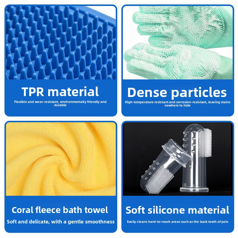 Silicone Pet Grooming and Bath Gloves Set, Anti-Scratch Protection