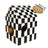 Corrugated cardboard cat nest house with checkerboard print design, view 1
