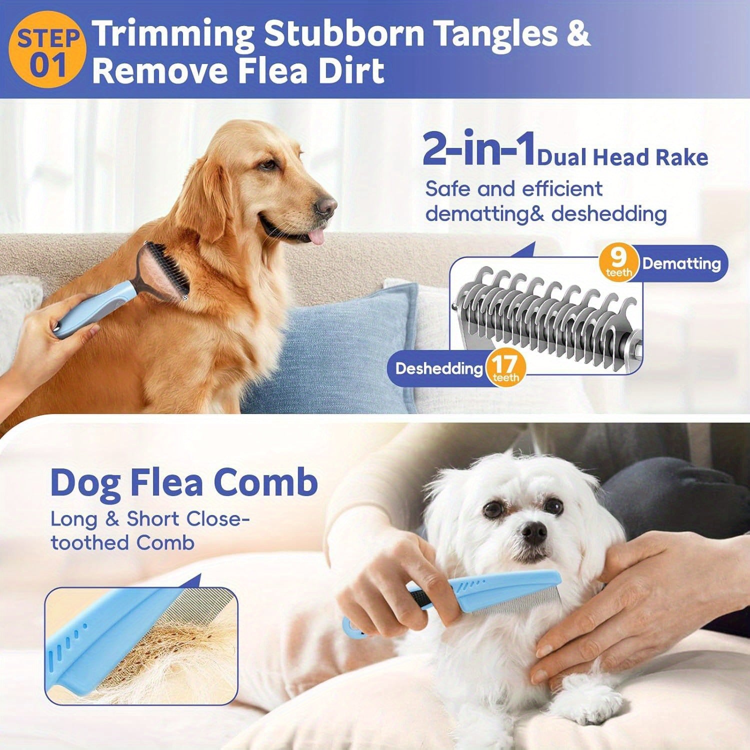 13-in-1 Pet Grooming Kit, Dog and Cat Brush, Nail Clipper and Trimmer