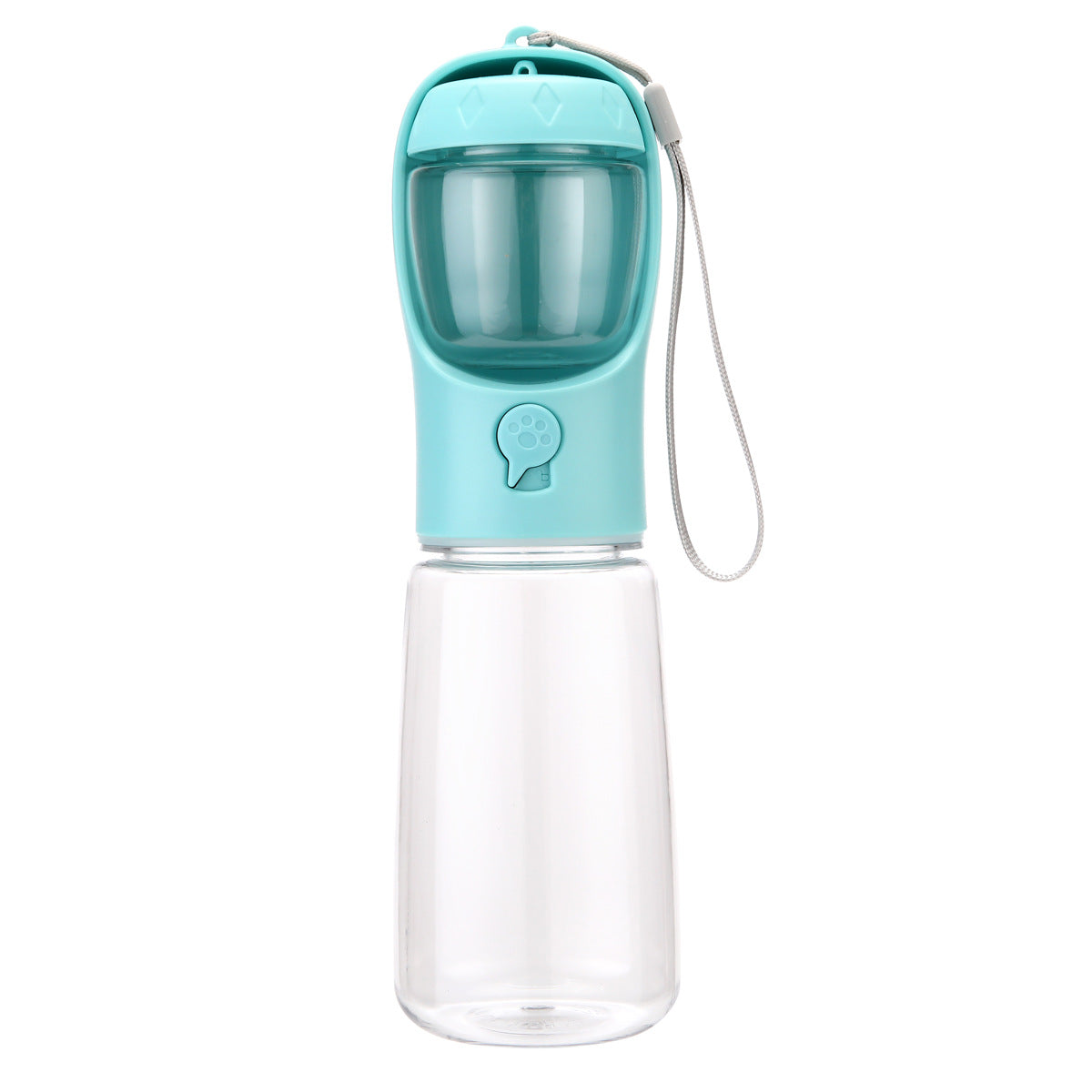 Leakproof dog walking water bottle in Pink 350ml, in a home setting