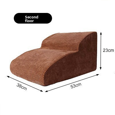Brown 2 step foam dog stairs measuring 53 x 38 x 23cm