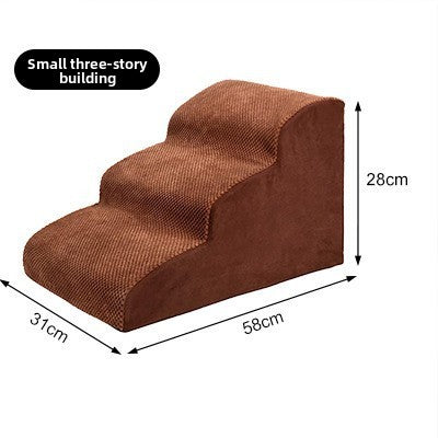 Brown compact 3 step foam dog stairs measuring 58 x 31 x 28cm