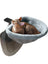 Raised round desk cat bed with grey faux fur on stand, view 1