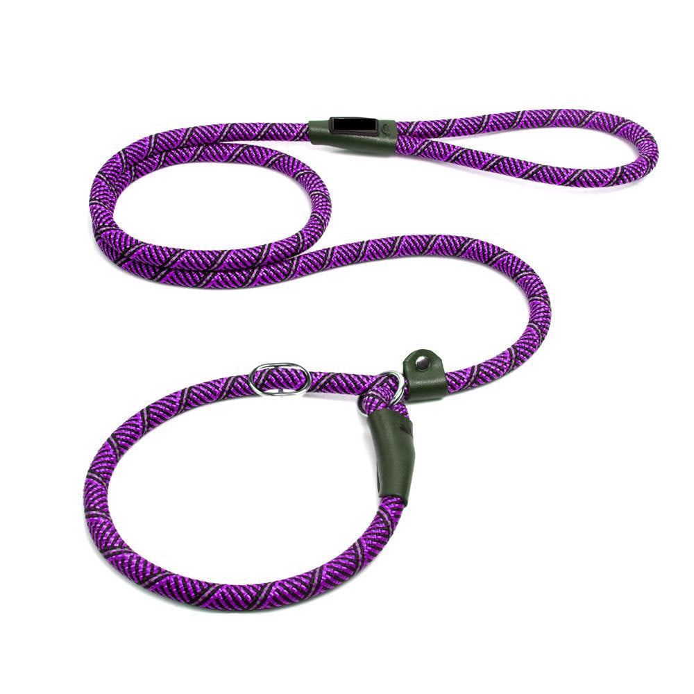 Nylon slip lead for large dogs in reflective black