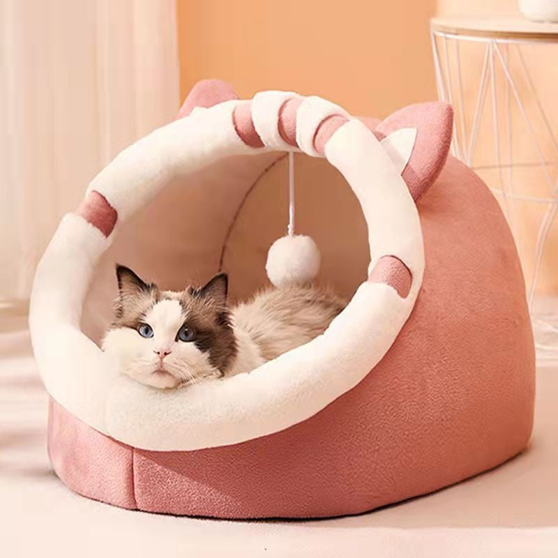 Rabbit design semi-enclosed pet bed for cats and small dogs