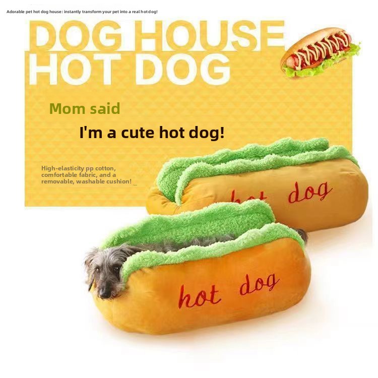 Hot dog shaped pet bed for cats and small dogs, view 4